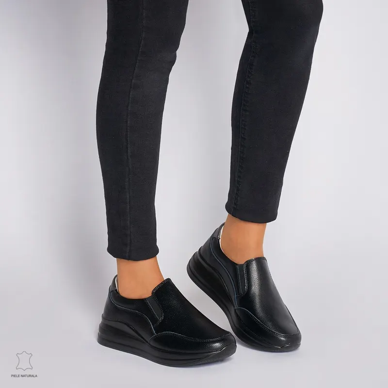 Pantofi Casual dama din Piele naturala CU INCHIDERE SLIP-ON CRL1235 NEGRU