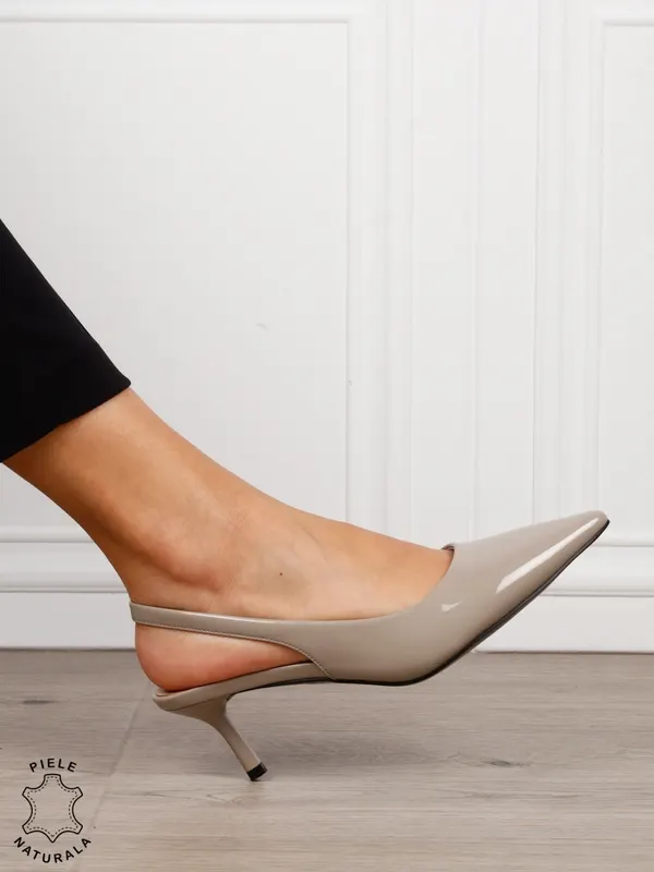 Pantofi dama eleganti din piele naturala cu toc subtire si varf ascutit CRL1616 GRI