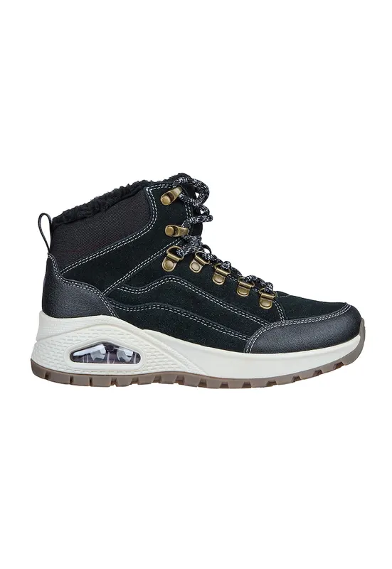 Ghete de piele intoarsa cu insertii din material textil si piele ecologica Uno Rugged-Winter Feels - Negru