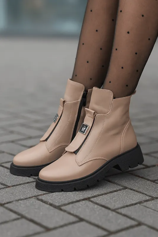 Gheata Casual Dama din Piele Taupe cu Accesoriu - VERA