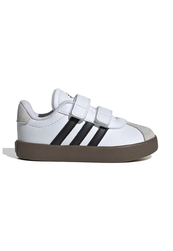 Pantofi sport VL Court de piele ecologica si piele intoarsa cu velcro - Negru/Maro nisip/Alb optic