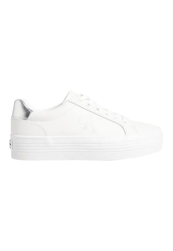 Pantofi sport flatform din piele - Alb optic/Argintiu
