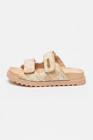 Papuci cu velcro si logo - Galben/Crem
