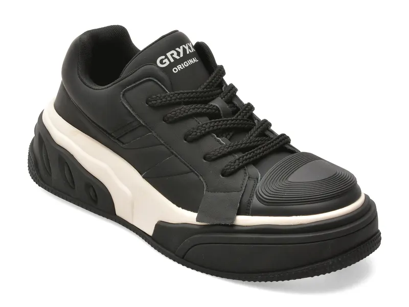 Pantofi sport negri, 66608, din piele naturala