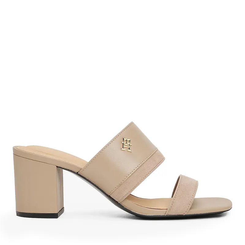 Saboți cu toc femei Tommy Hilfiger taupe din piele 3419DST8530TA