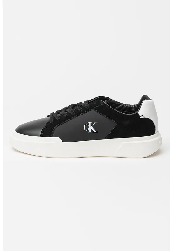Pantofi sport din piele intoarsa si material textil cu logo si aspect masiv - Negru/Alb murdar
