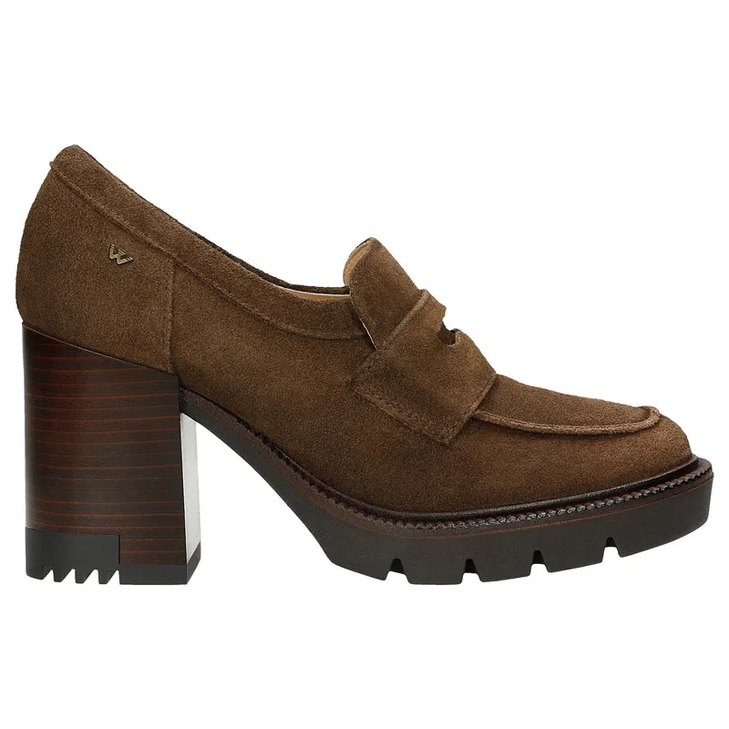 Mocasini maro penny loafers cu toc