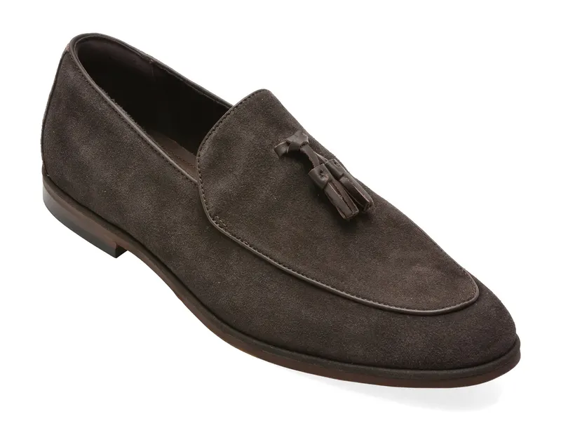 Mocasini eleganti maro, HOLLOW 201, din piele intoarsa