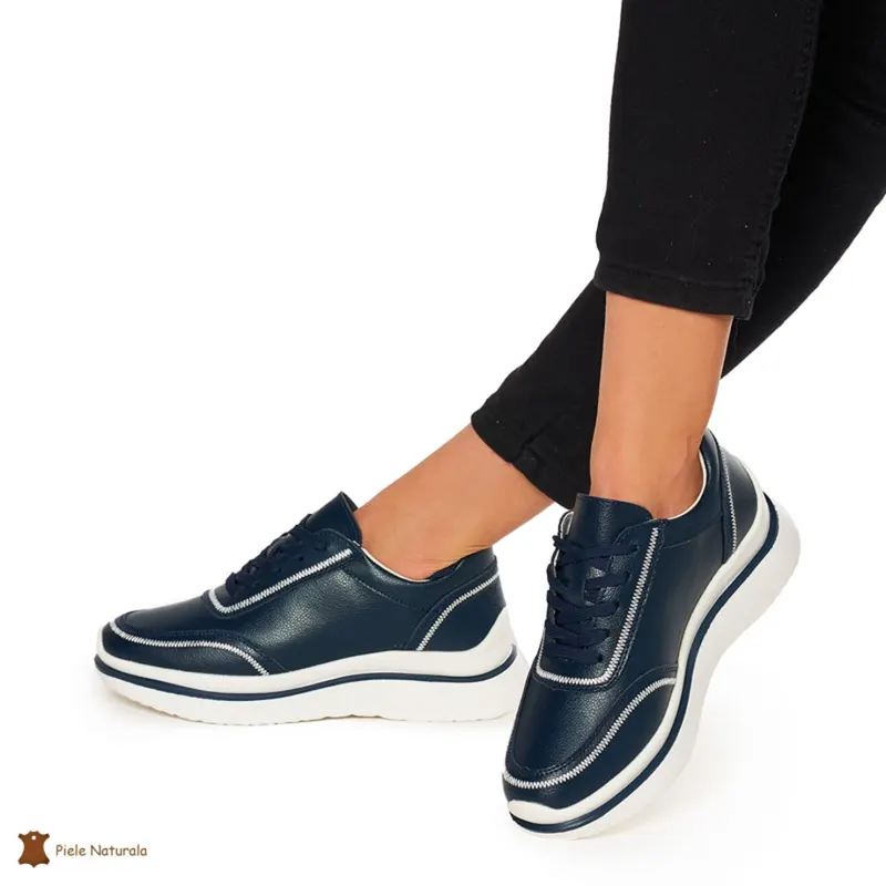 Pantofi casual dama din Piele naturală CRL1325 BLEUMARIN