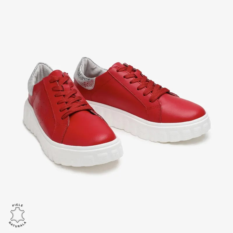 Pantofi Casual din Piele Naturala CRL0680 ROSU