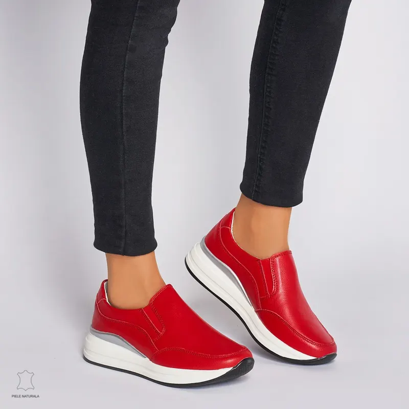 Pantofi Casual dama din Piele naturala CU INCHIDERE SLIP-ON CRL1235 ROSU