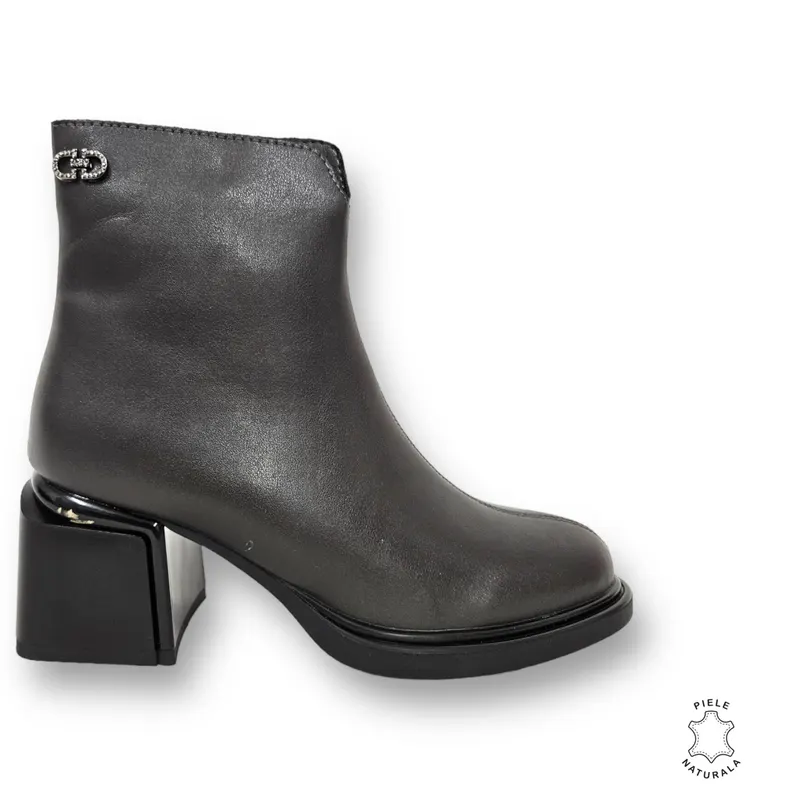 Botine DAMA din PIELE NATURALA CU TOC GROS Gri CRL0905
