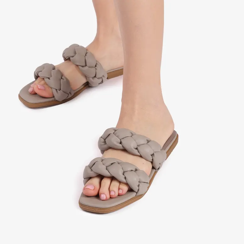 Papuci dama din Piele Ecologica gri CRL0162
