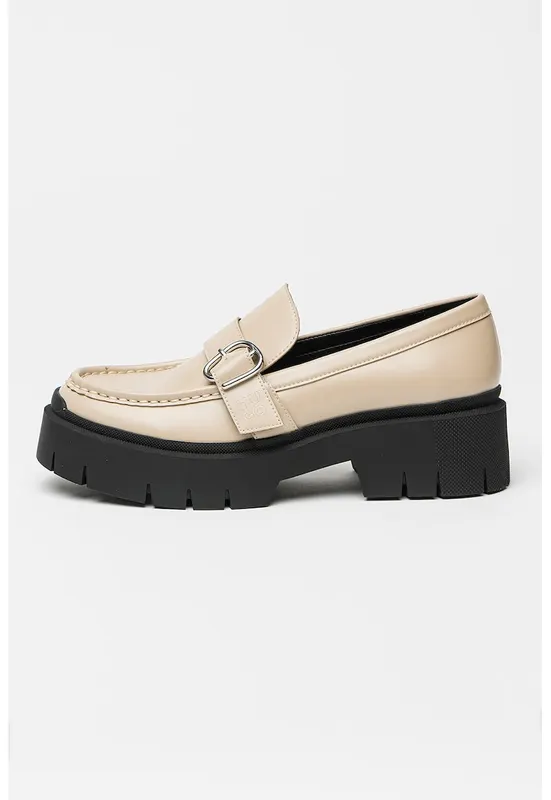 Pantofi loafer din piele ecologica cu talpa demi-wedge - Maro taupe deschis