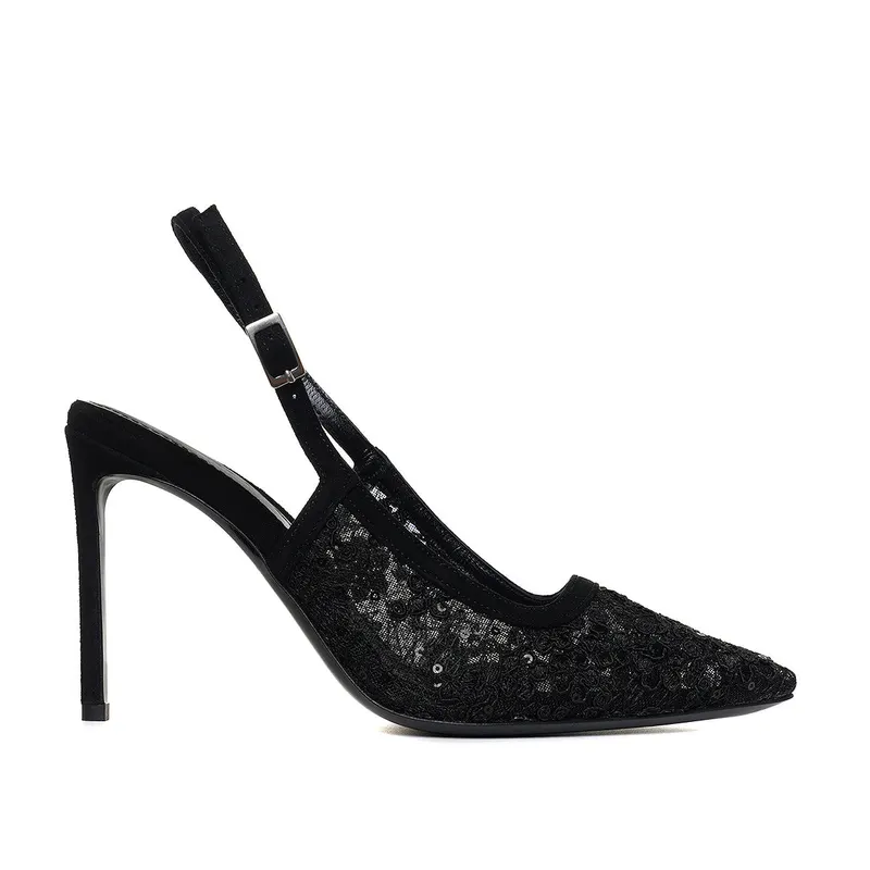 Pantofi Iana Piele Intoarsa/Dantela, Negri - Premium Collection