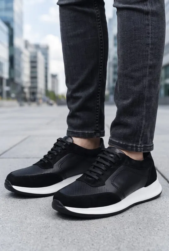 Sneakers din Piele Negri cu Siret - VERN BLACK
