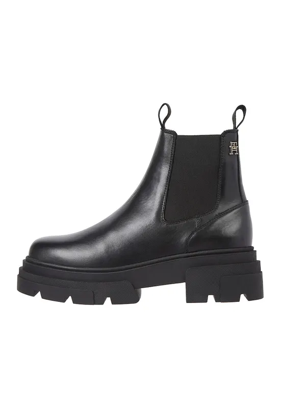 Ghete Chelsea de piele cu talpa masiva - Negru