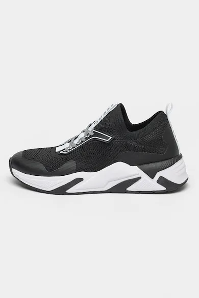 Pantofi sport slip-on cu aspect tricotat - Alb/Negru