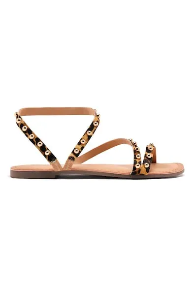 Sandale de piele cu par scurt - cu animal print Ogema - Maro inchis/Maro nisip