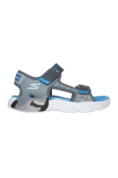 Sandale din piele ecologica cu inchidere velcro - Gri/Albastru