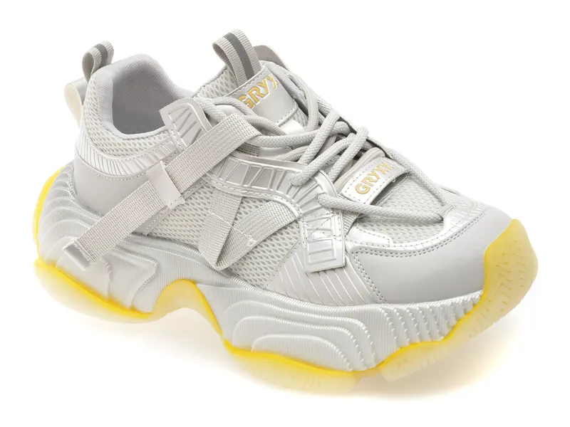 Pantofi sport argintii, 82561, din material textil