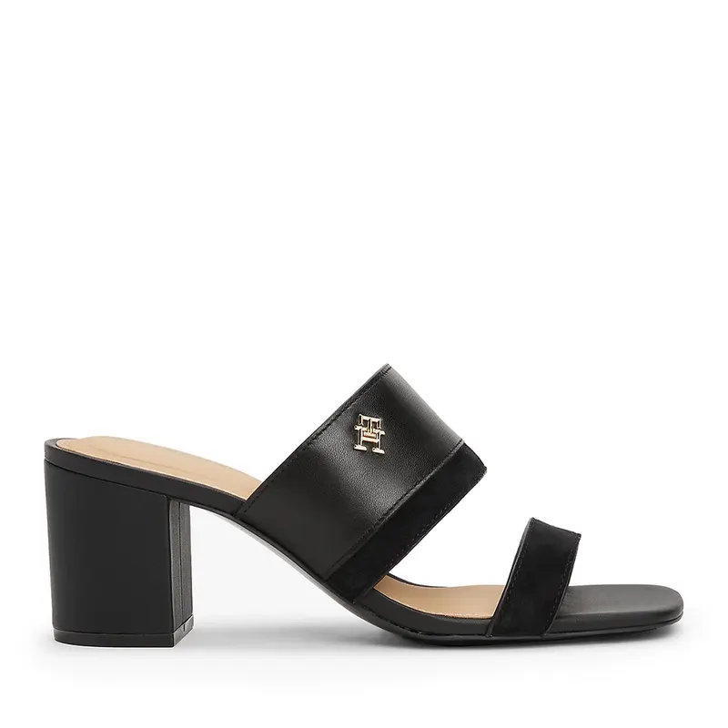 Saboți cu toc femei Tommy Hilfiger negri din piele 3419DST8530N