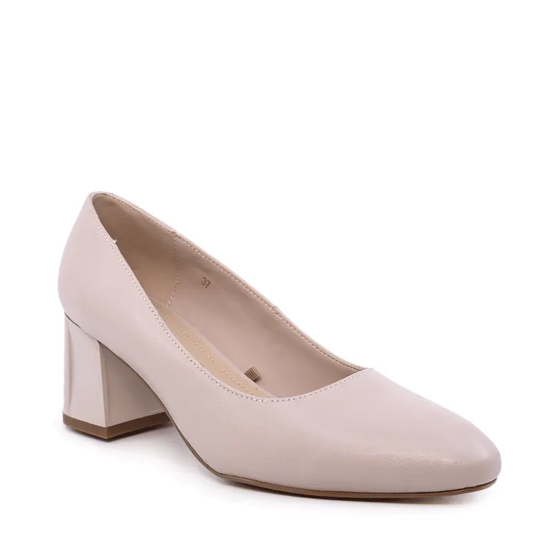 Pantofi cu toc pătrat femei Luca di Gioia bej din piele 1261DP9091BE — imaginea 2
