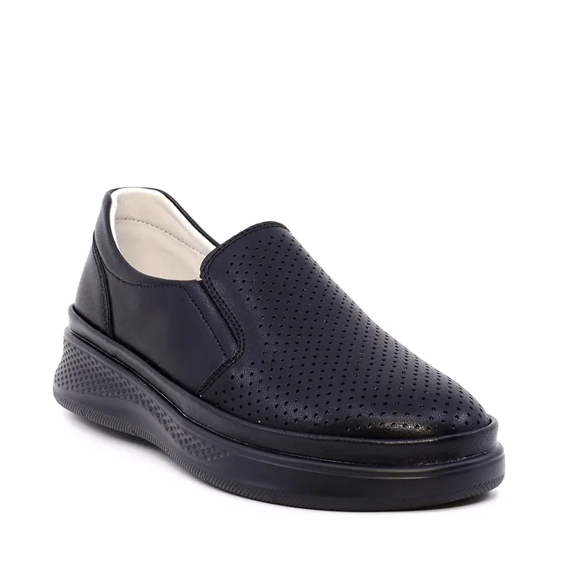Pantofi perforați cu talpă ușoară femei negri din piele 1311DPF7100N — imaginea 2