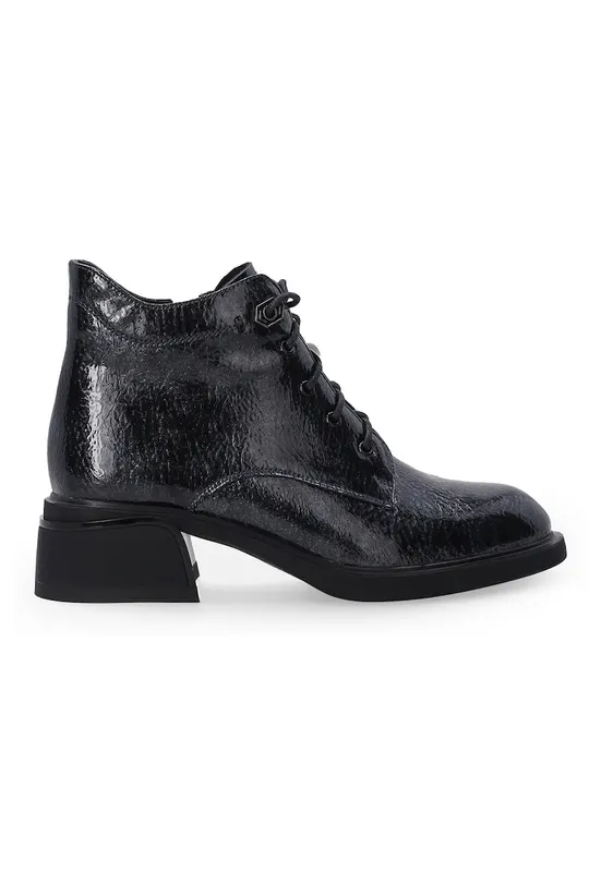 Botine din piele lacuita cu toc masiv