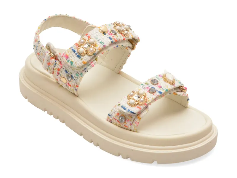 Sandale albe, GEMIMA 182, din material textil