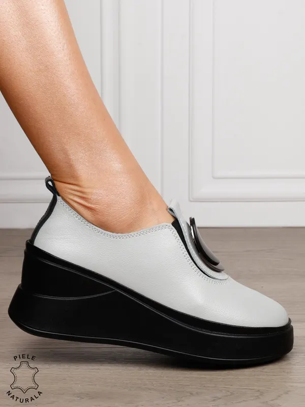 PANTOFI CASUAL Dama Piele Naturala Slip-on cu deatliu in fata CRL1443 GRI