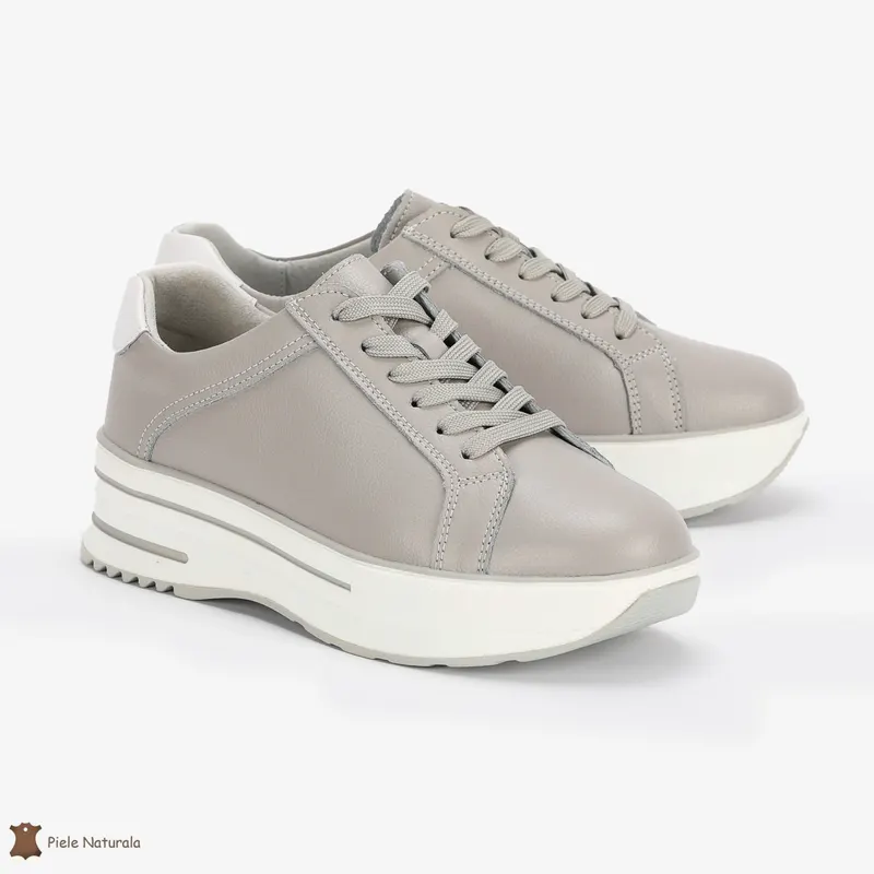 Pantofi Casual de dama din Piele naturala cu talpa groasa CRL0493 GRI
