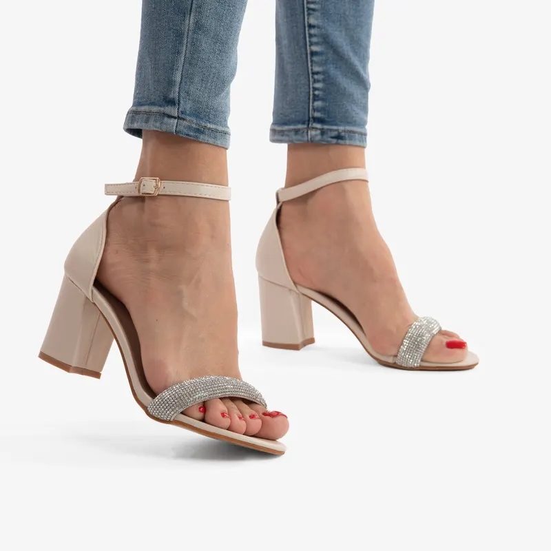 SANDALE ELEGANTE Din Piele Ecologica cu Toc Gros si model CRL0756