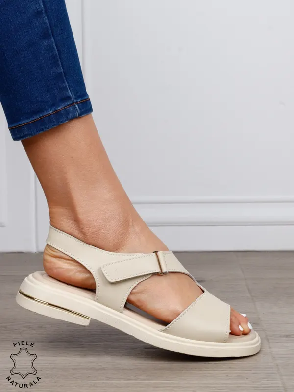 Sandale damă din piele naturală model casual cu talpă joasă și design modern CRL1646 BEJ