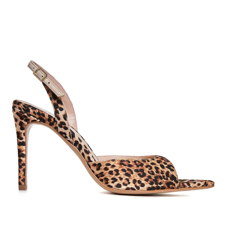 Sandale Vicky Satin, Varf Ascutit, Animal Print