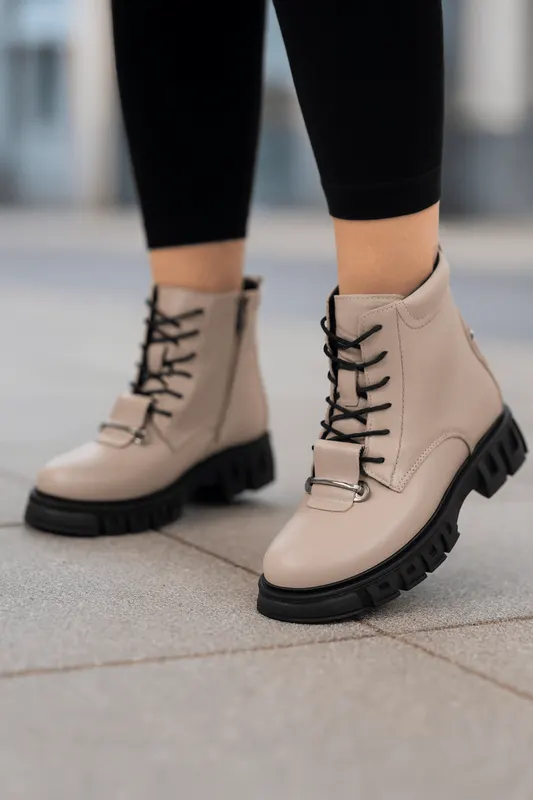 Ghete Dama din Piele Taupe cu Accesoriu - GENI B