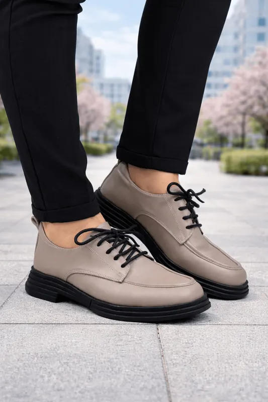 Pantofi Casual din Piele cu Siret Vizion - ANTYA TAUPE