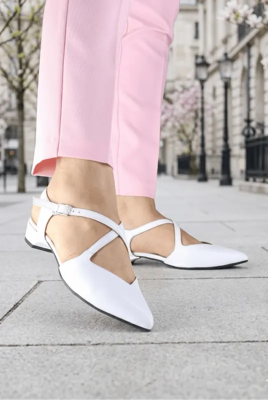 Pantofi Eleganti Toc Mic cu Decupaj din Piele Albi - ELYM WHITE B