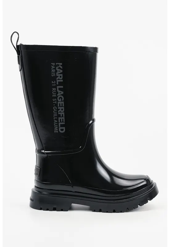 Cizme mid-calf cauciucate cu imprimeu logo - Negru