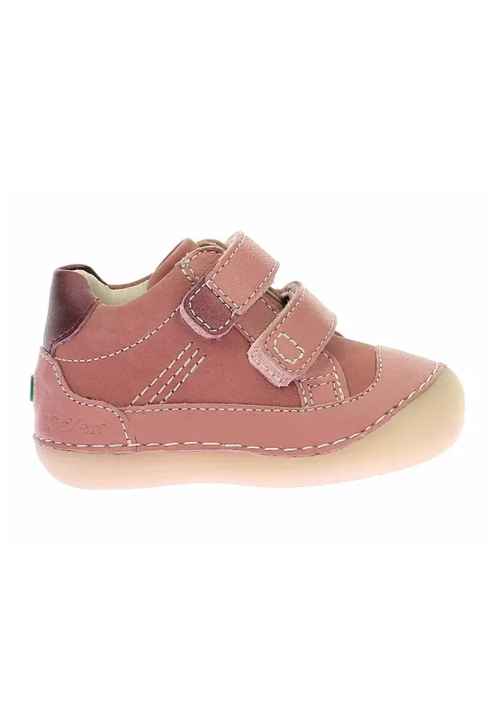 Pantofi de piele si piele intoarsa cu inchidere velcro - Roz prafuit