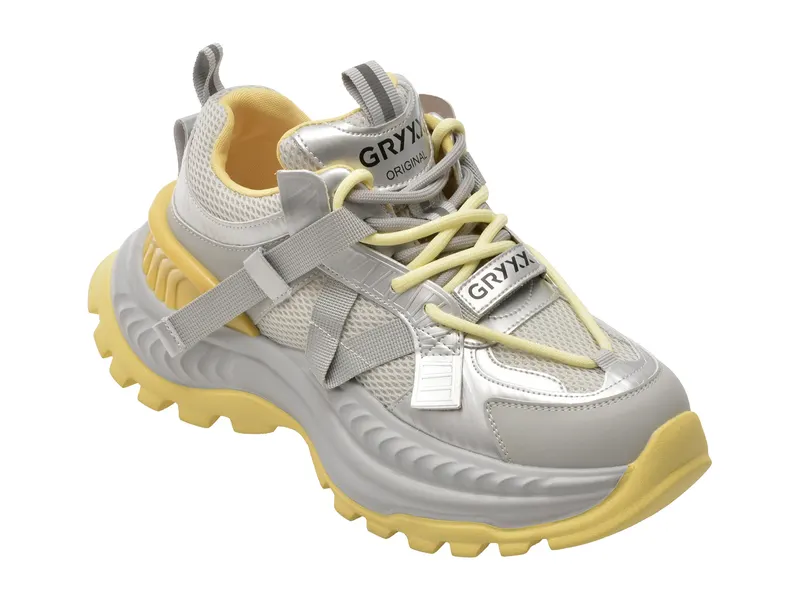 Pantofi sport argintii, 5960, din material textil