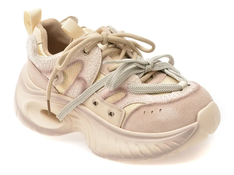 Pantofi sport gri, 5702, din material textil si piele naturala
