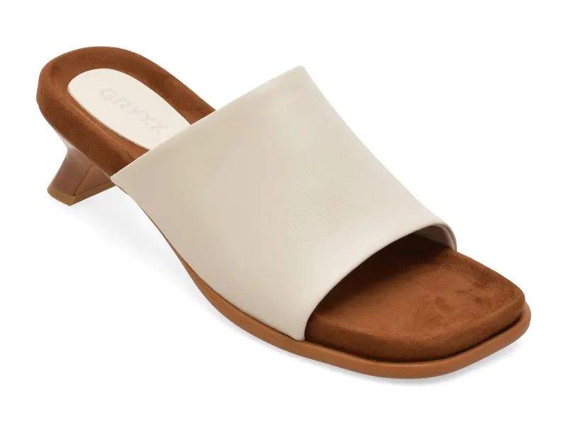 Papuci eleganti albi, L2651, din piele naturala