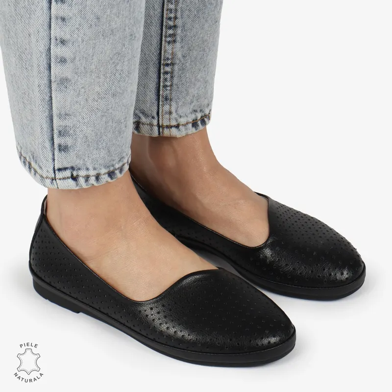 BALERINI dama din Piele naturala PERFORATA SLIP-ON CRL1358 NEGRU