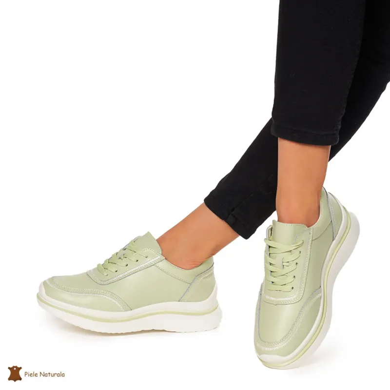 Pantofi casual dama din Piele naturală CRL1325 VERDE