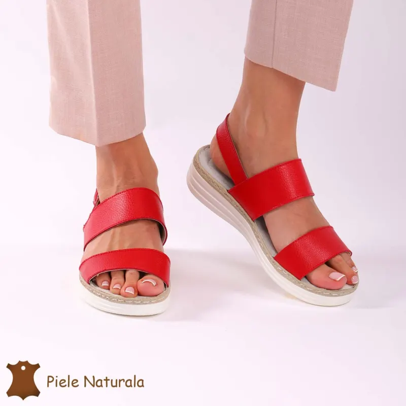 Sandale dama Piele Naturala CRL0189 ROSU