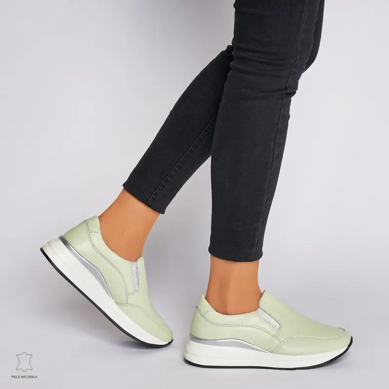 Pantofi Casual dama din Piele naturala CU INCHIDERE SLIP-ON CRL1235 VERDE