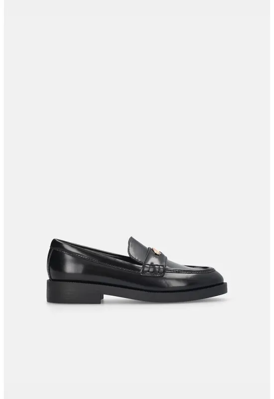 Pantofi loafer de piele cu logo Preppy - Negru