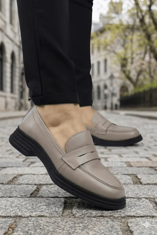 Pantofi Casual din Piele Slip-On Vizion - ANTEA TAUPE