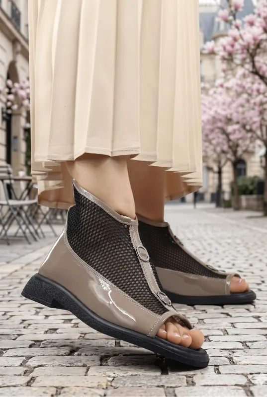 Ghete Perforate de Vara din Piele Bej - FELY LAC